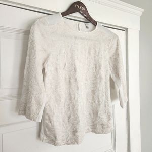 J. Crew floral embroidered shirt off white 100% cotton size medium